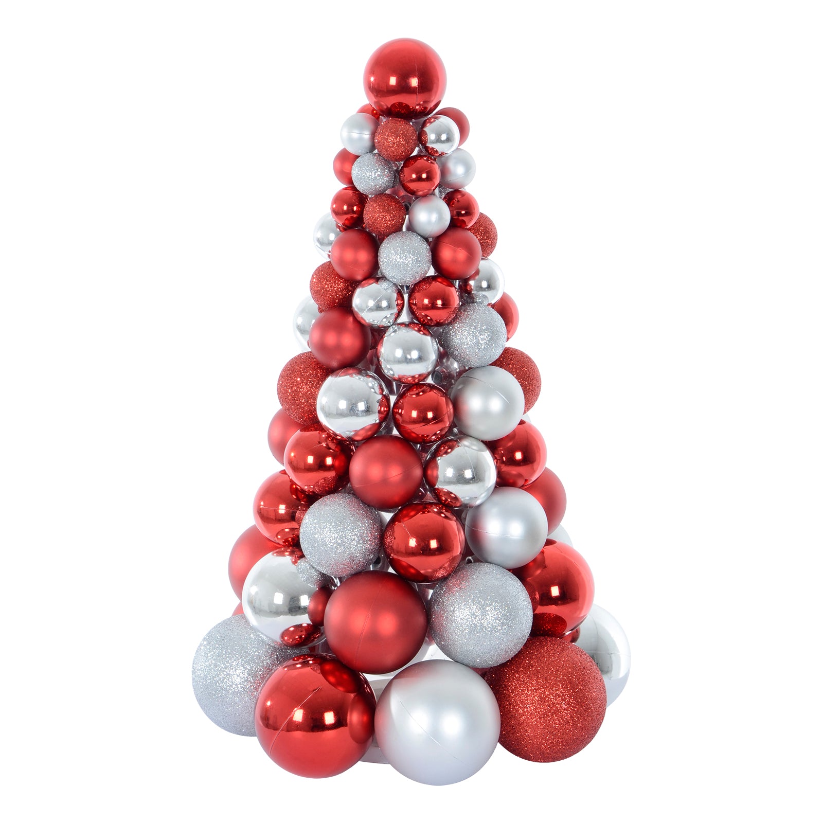Mr Crimbo Mixed Bauble Tree Shaped Christmas Decoration 34cm - MrCrimbo.co.uk -XS6454 - Red -bauble decorations
